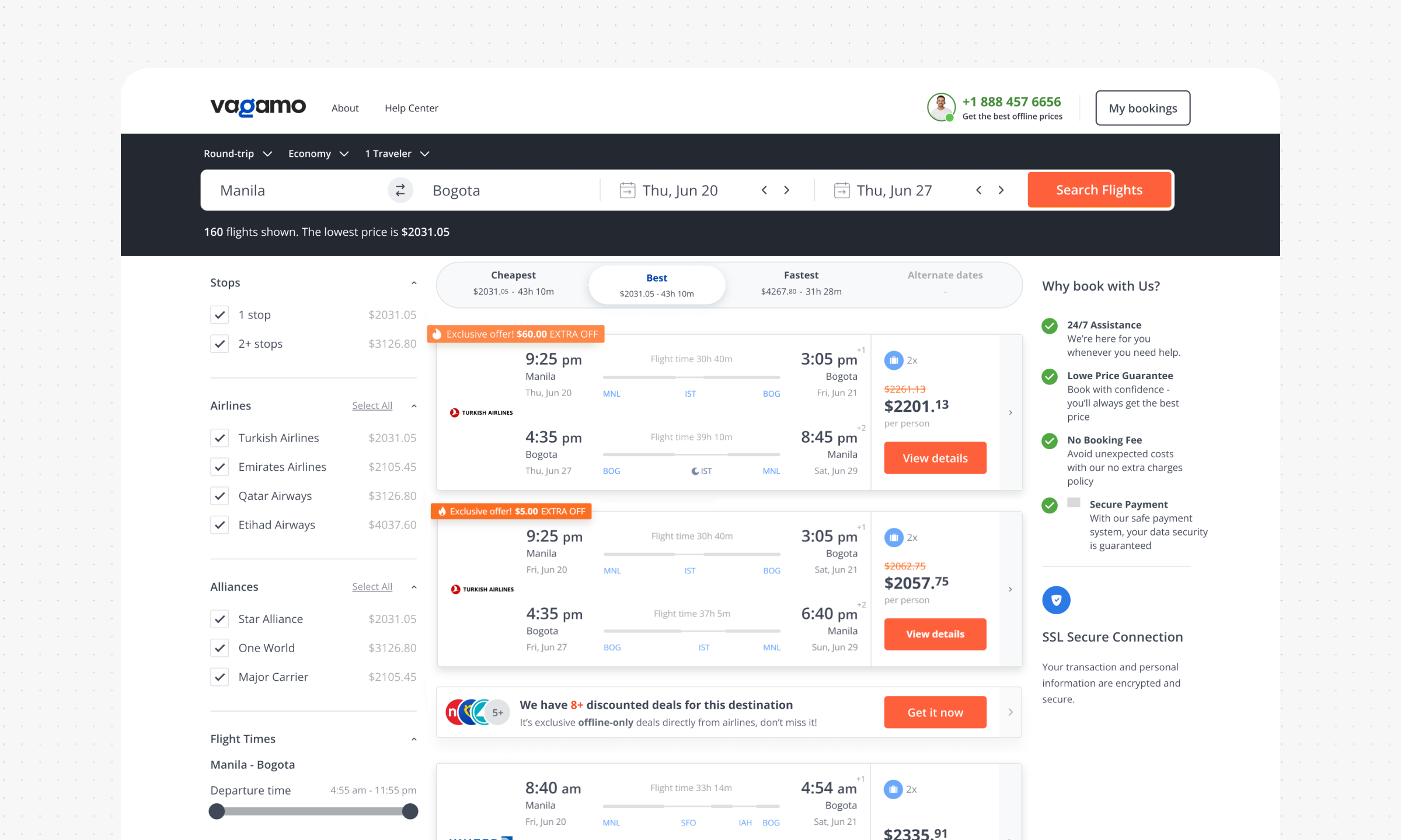 Results page without the Call to Book banner